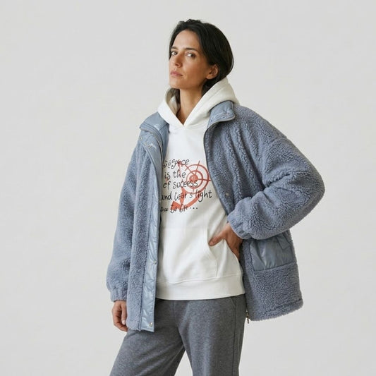Oversize teddy kabát z polyesteru so zapínaním vpredu a veľkými vreckami