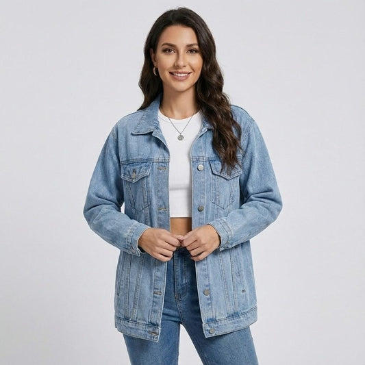 Bunda z denimu s oversize strihom v mestskom štýle