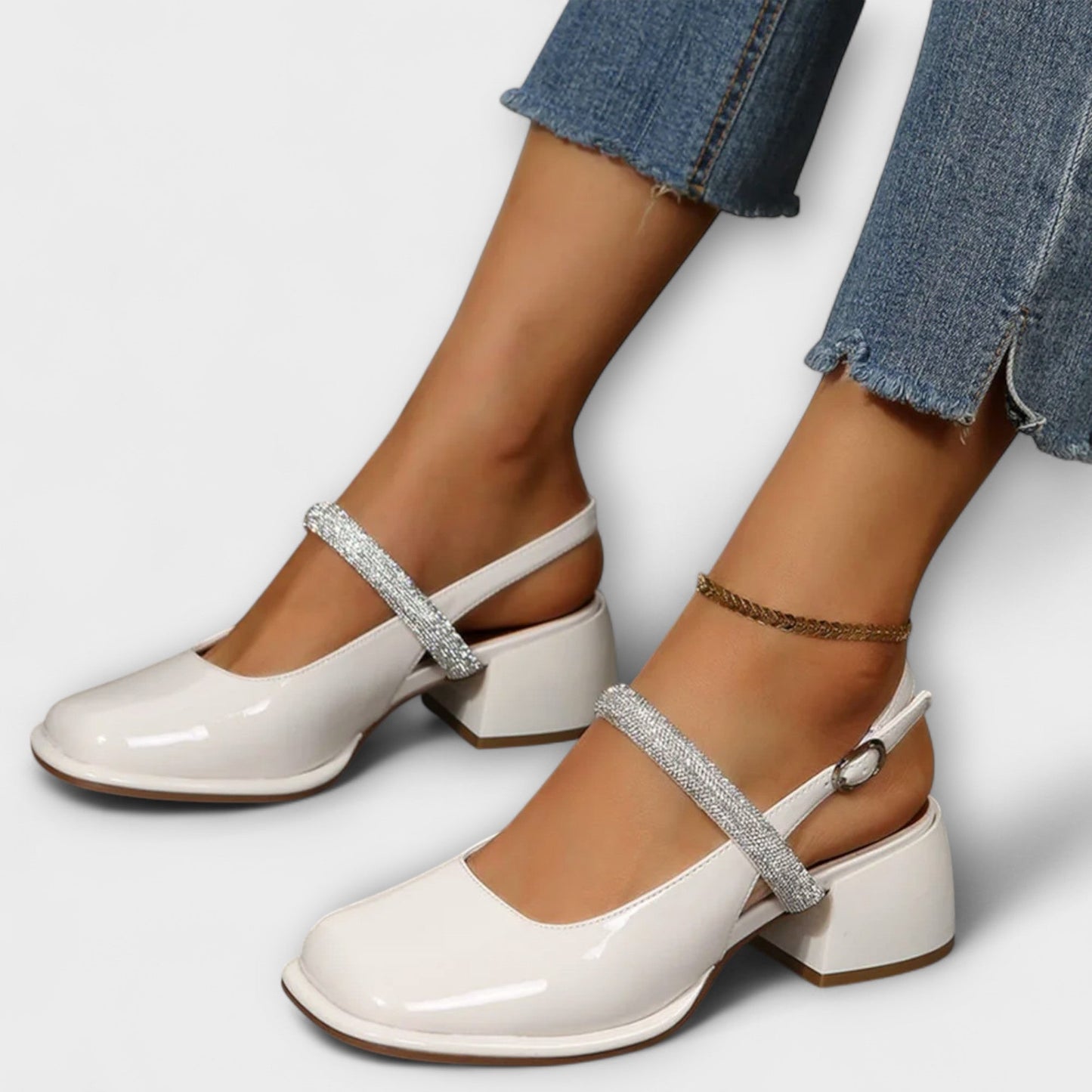 Celandra | Mary Janes s lesklými pásikmi a blokovým podpätkom