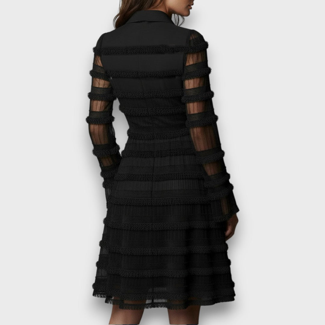Parisa – Midi Šaty s Priehľadnými Frkami